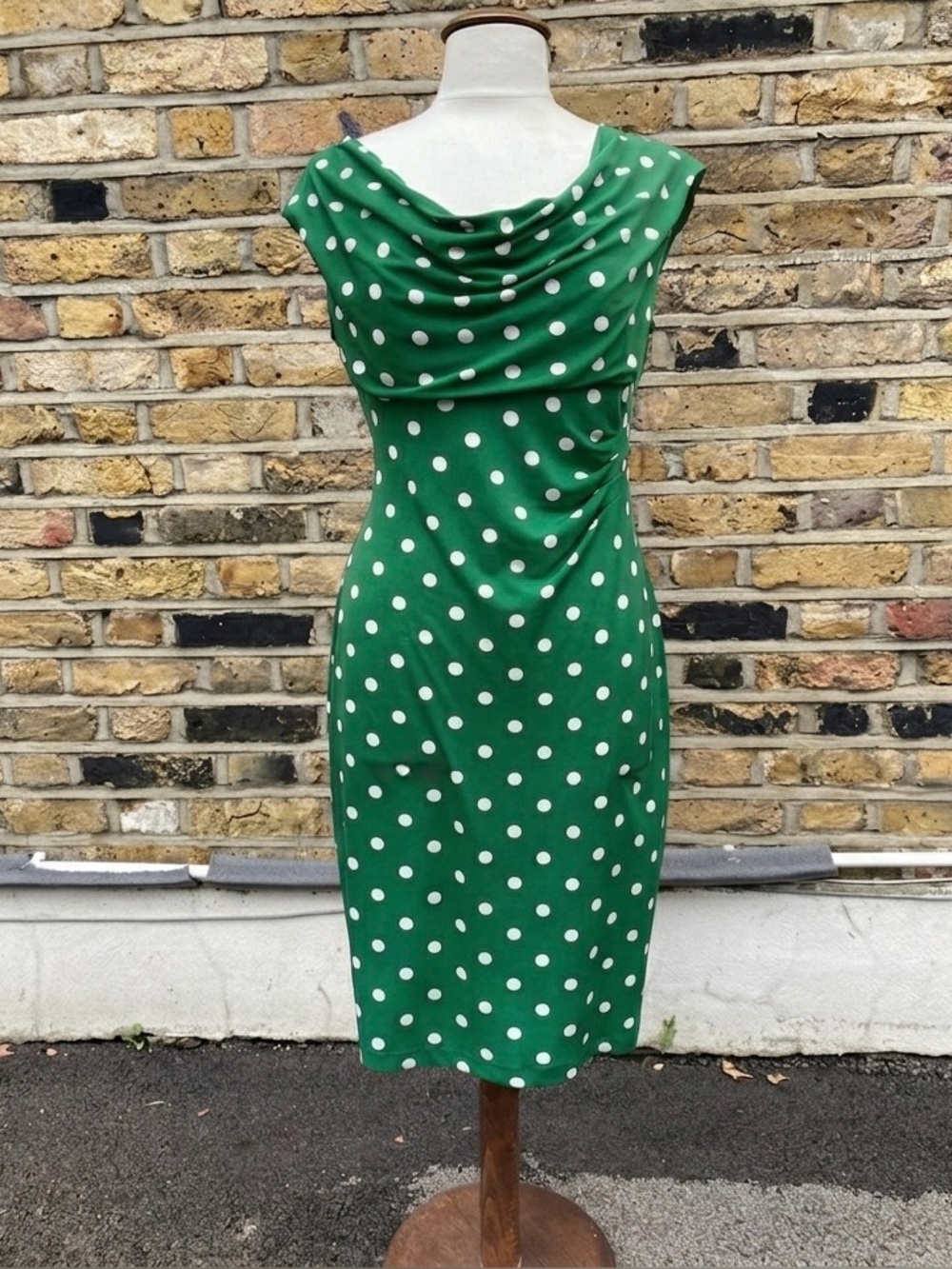 Connected Apparel Kelly Green Polka Dot Cowl Dress — Sz S